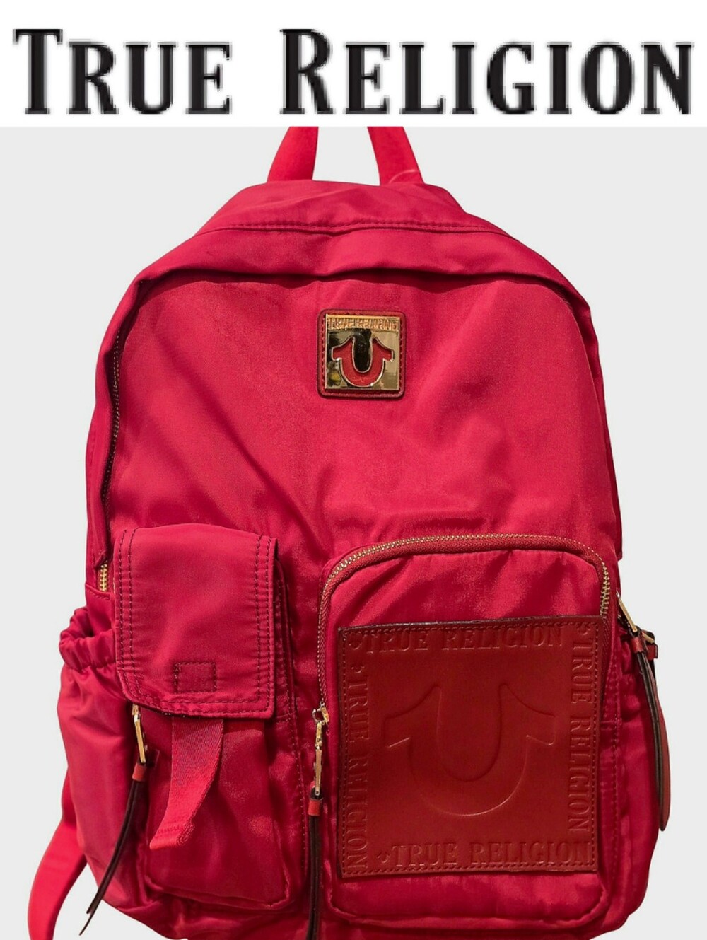 True Religion Logo Patch Nylon Backpack- Red